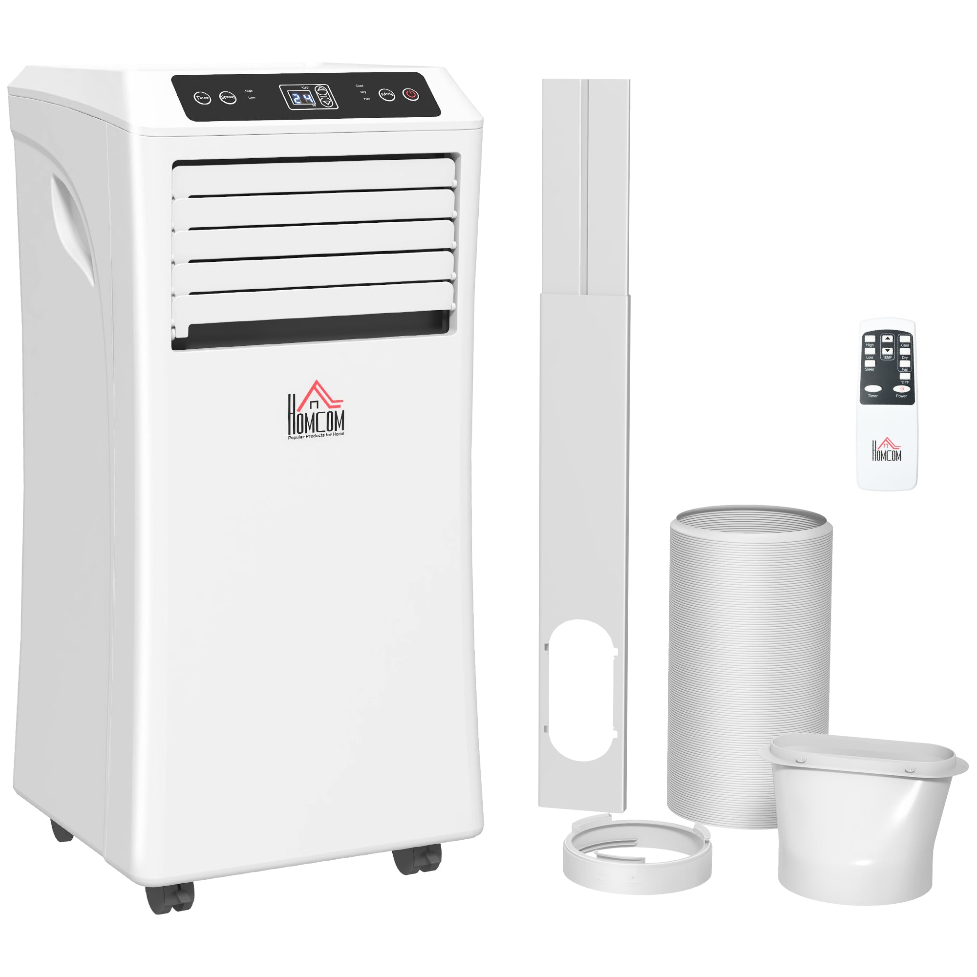 HOMCOM 9000 BTU Air Conditioning Unit, 3-in-1 Portable Air Conditioner, Dehumidifier, Cooling Fan with Remote Control, Digital Display, 2 Speeds, 24H Timer, Window Venting Kit, 18m² 