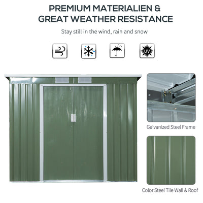 Outsunny 7 x 4ft Galvanised Steel Garden Shed, with Foundation Kit - Green 