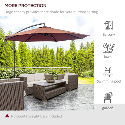 Outsunny Φ3m Hanging Umbrella Parasol-Coffee 