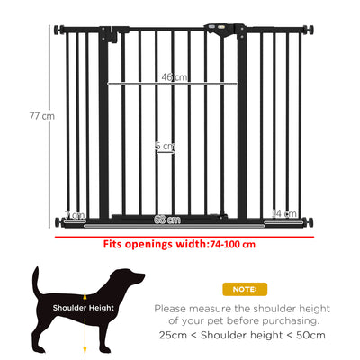 PawHut Metal 74-100cm Wide Adjustable Dog Gate Black 
