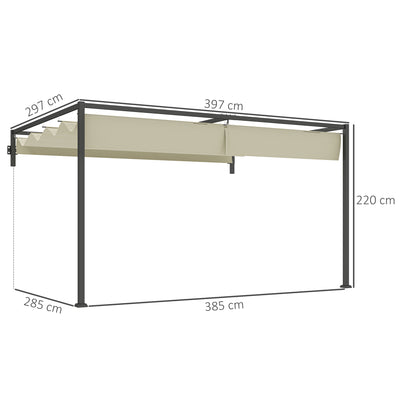 Outsunny 3 x 4m Lean To Steel Pergola, with Moving Fabric Canopy - Khaki 