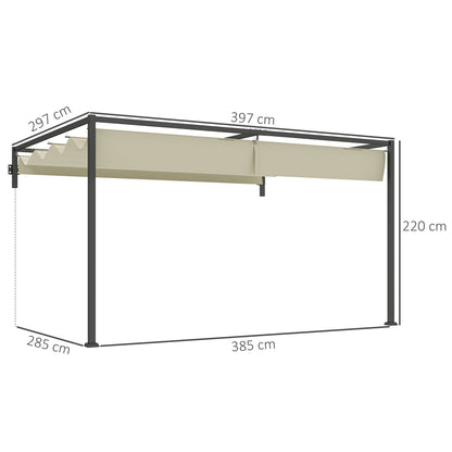 Outsunny 3 x 4m Lean To Steel Pergola, with Moving Fabric Canopy - Khaki