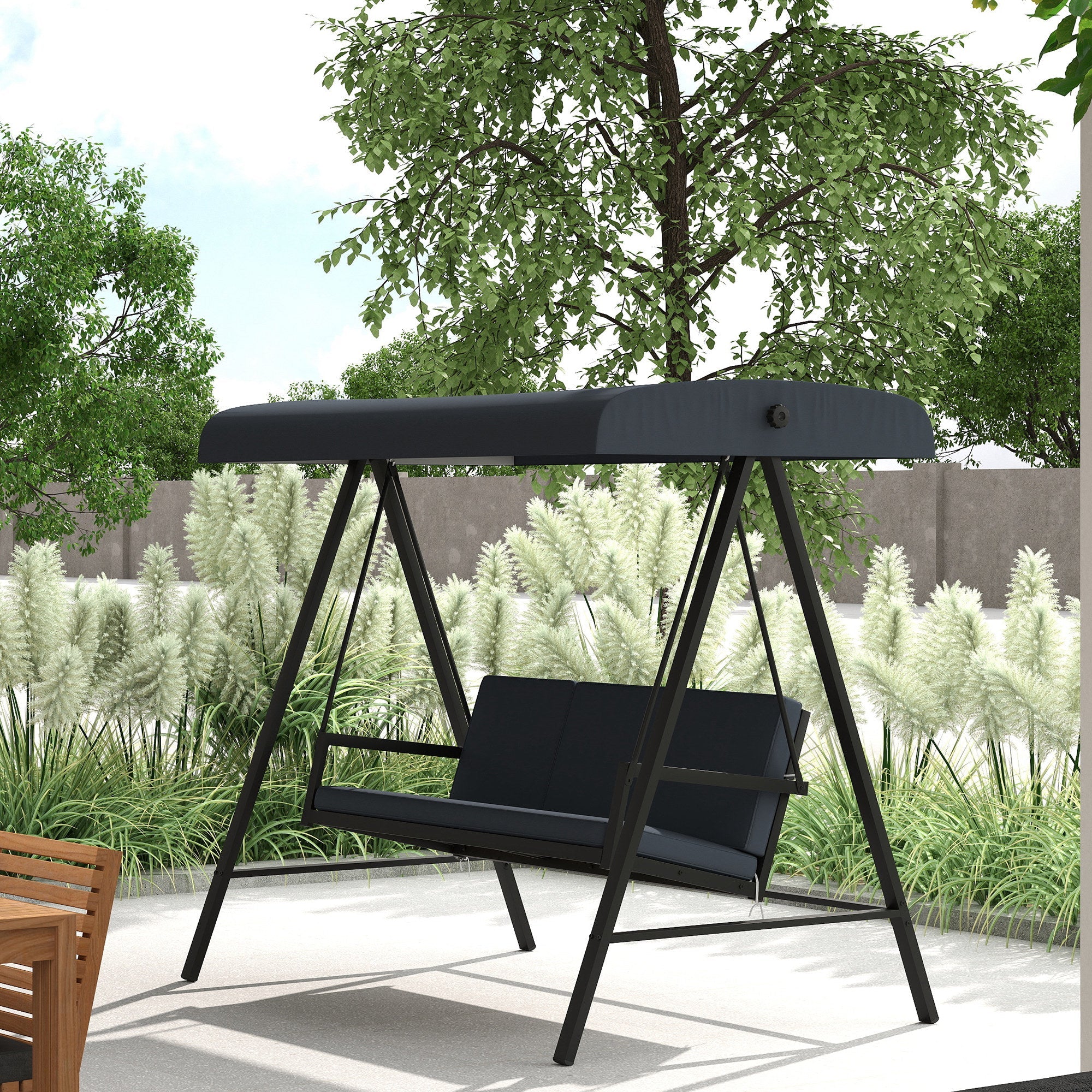 Outsunny Three-Seat Garden Swing Chair, with Adjustable Canopy - Dark Grey 