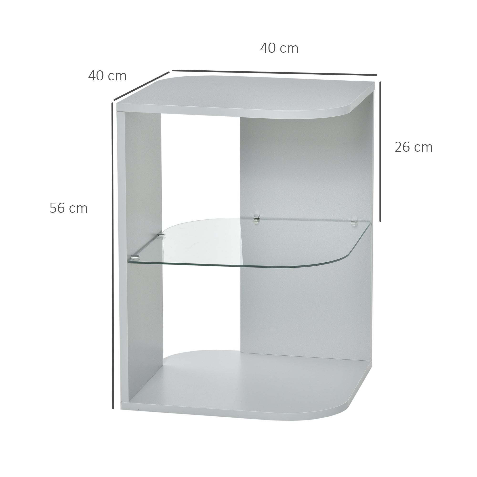 HOMCOM Modern Side Table Three Layer Bedside Table Nightstand with 2 Storage Shelves, for Living room, Bedroom, Grey 