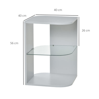 HOMCOM Modern Side Table Three Layer Bedside Table Nightstand with 2 Storage Shelves, for Living room, Bedroom, Grey 