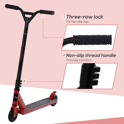 HOMCOM Street Stunt Scooter Intermediate and Beginner Freestyle Tricks Scooters For 14+ Teens Adult w/ Rear φ10cm Wheel & Brake - Red 