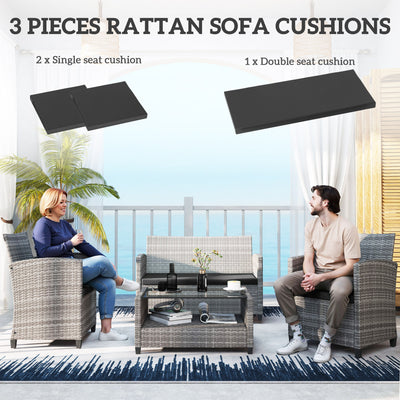 Outsunny Outdoor Seat Cushion Pads for Rattan Furniture, 3 PCs Garden Furniture Cushions, Black 