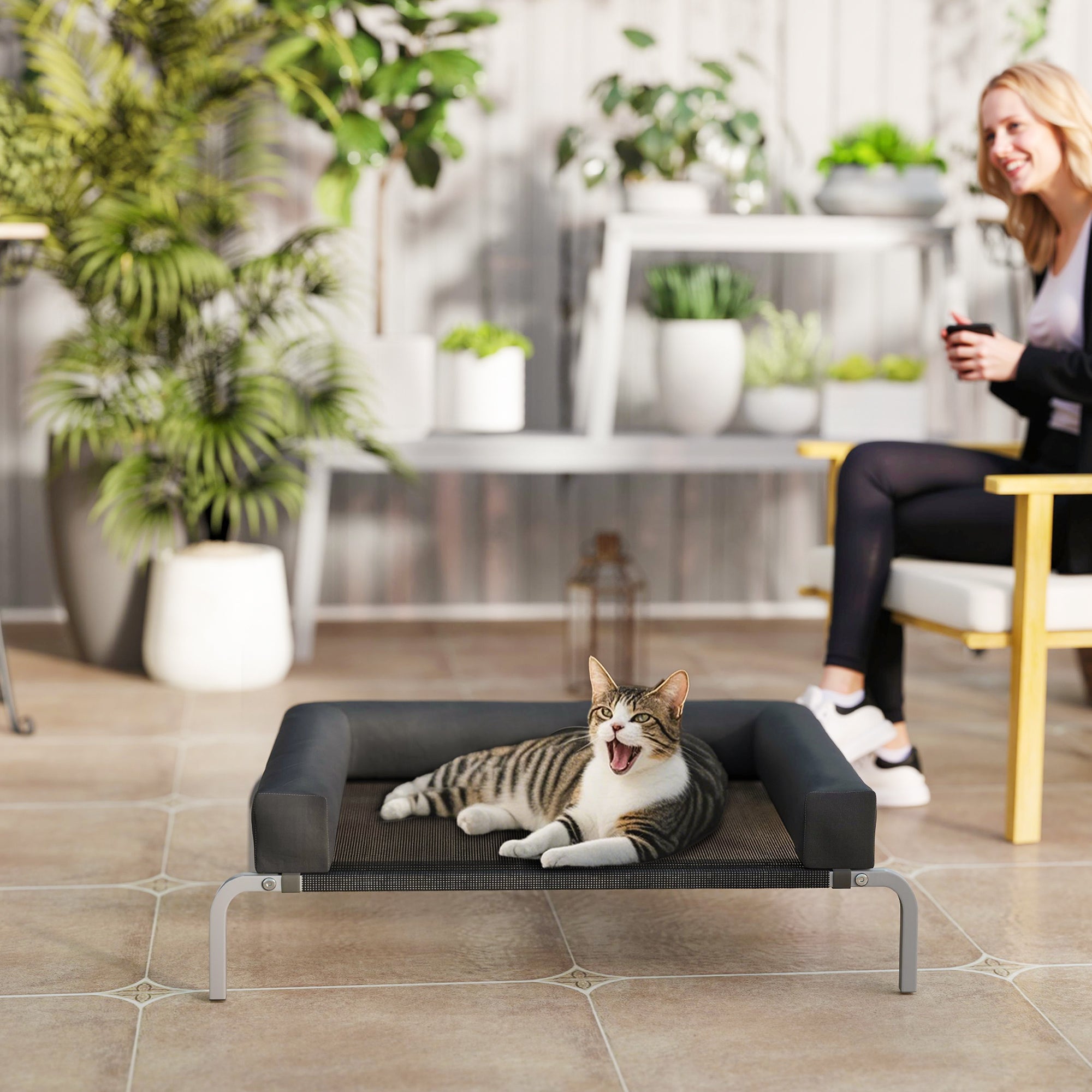 PawHut Elevated Dog Bed with Removable Bolsters, Raised Dog Bed for Small Breeds, Portable Indoor & Outdoor Pet Cots, Black 