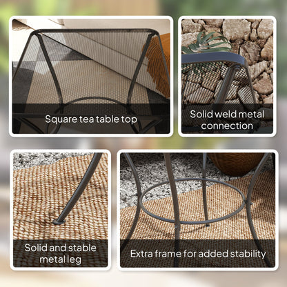 Outsunny 60cm Square Garden Table, Outdoor Metal Bistro Side Desk with Mesh Top, Black 
