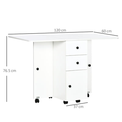 HOMCOM Multi-Storage Six-Person Drop Leaf Dining Table -  White 