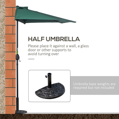 Outsunny 2.7m Garden Half Parasol, Outdoor Balcony Umbrella with 5 Steel Ribs, Patio Sun Shade, Green 
