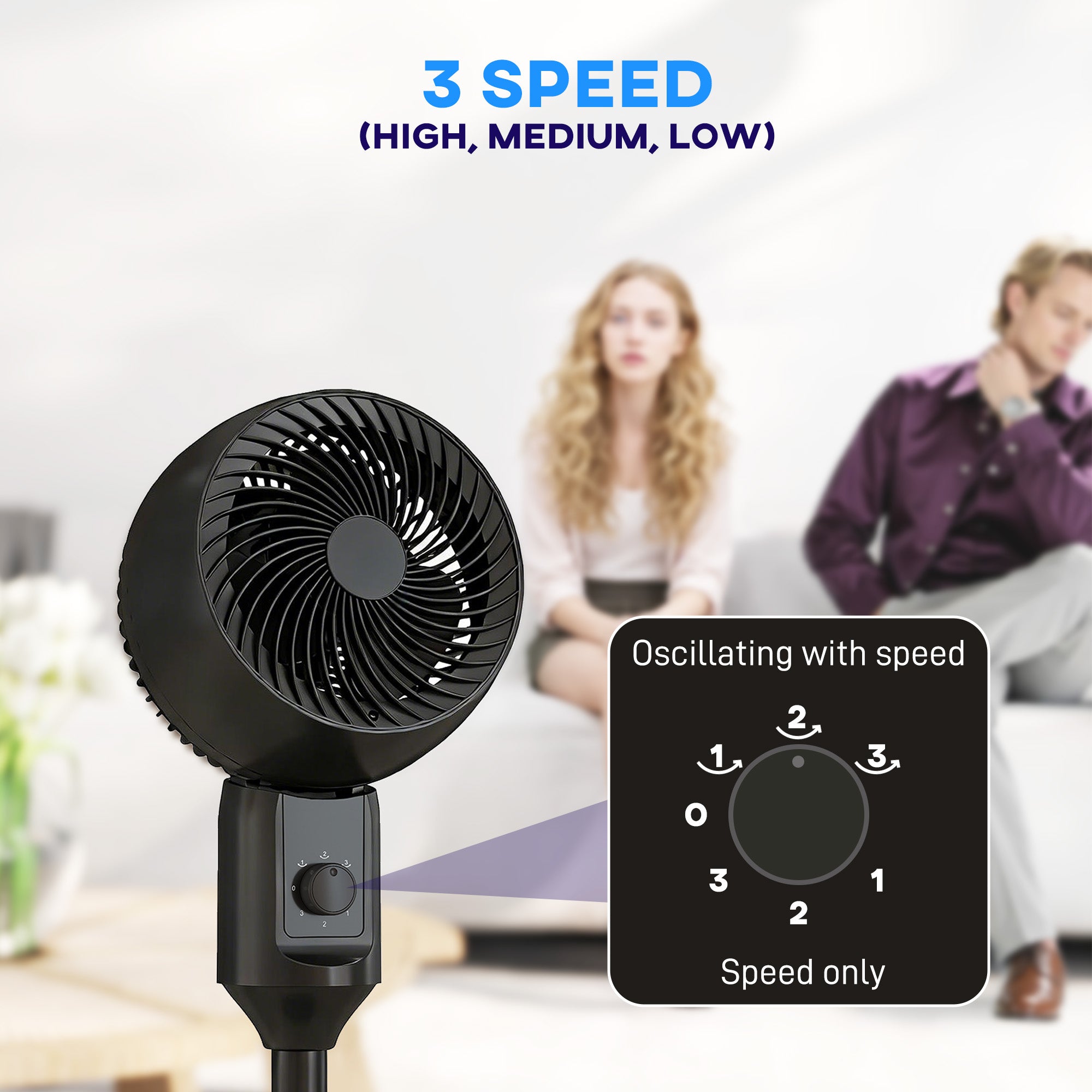 HOMCOM Air Circulator Fan Pedestal Cooling Fan with 3 Speed and Carry Handle, 9 Inch, Black 
