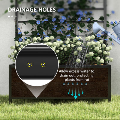 Outsunny Raised Bed for Garden with Trellis, Galvanised Planter Box with Diamond Pattern, Drainage Holes for Vegetables, Herbs and Flowers, 90 x 40 x 120 cm, Black 