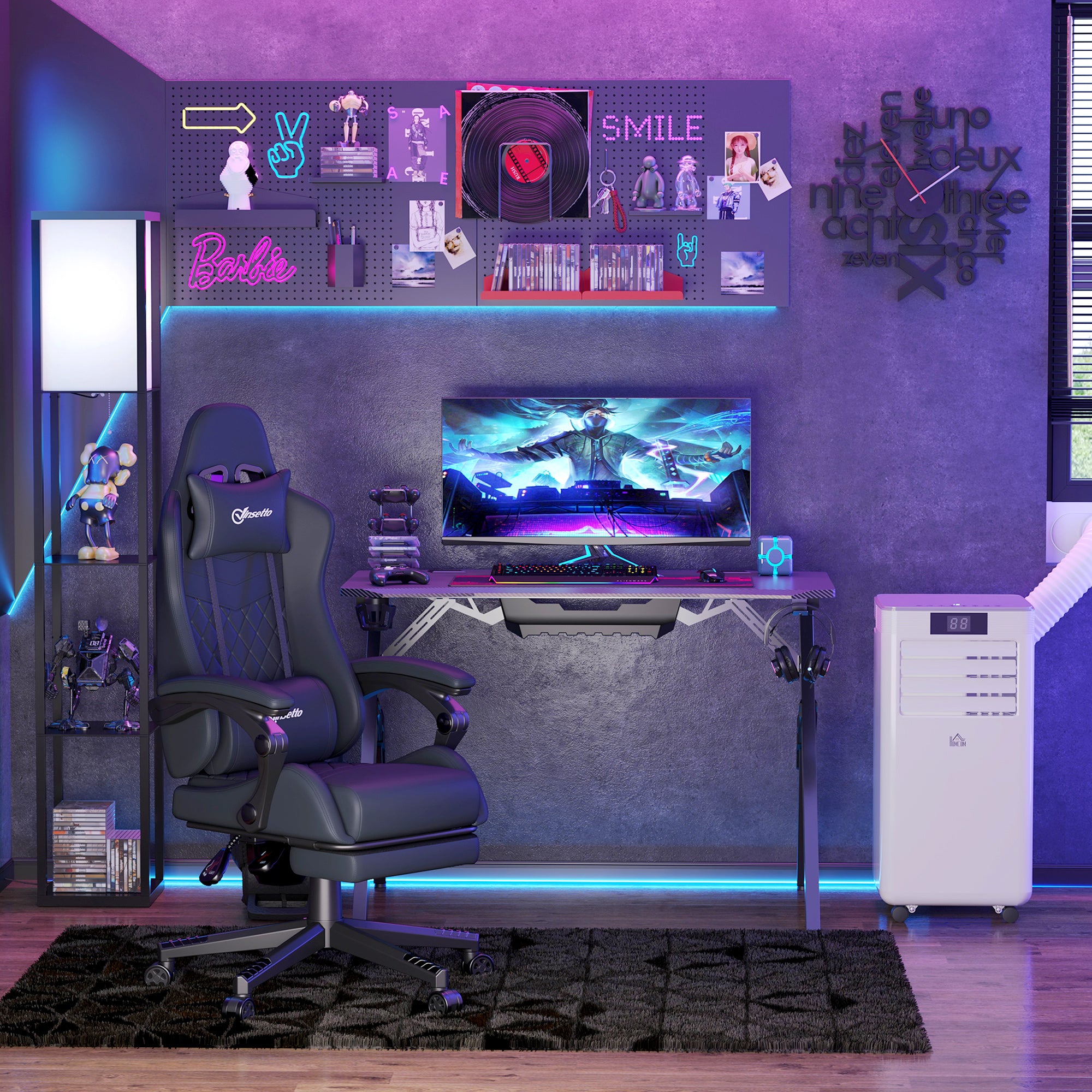 Vinsetto Computer Gaming Chair with Footrest, Video Gaming Chair for Adults with 130\'c2\'b0 Reclining Back, Desk Chair with Lumbar Support and Adjustable Height, Black