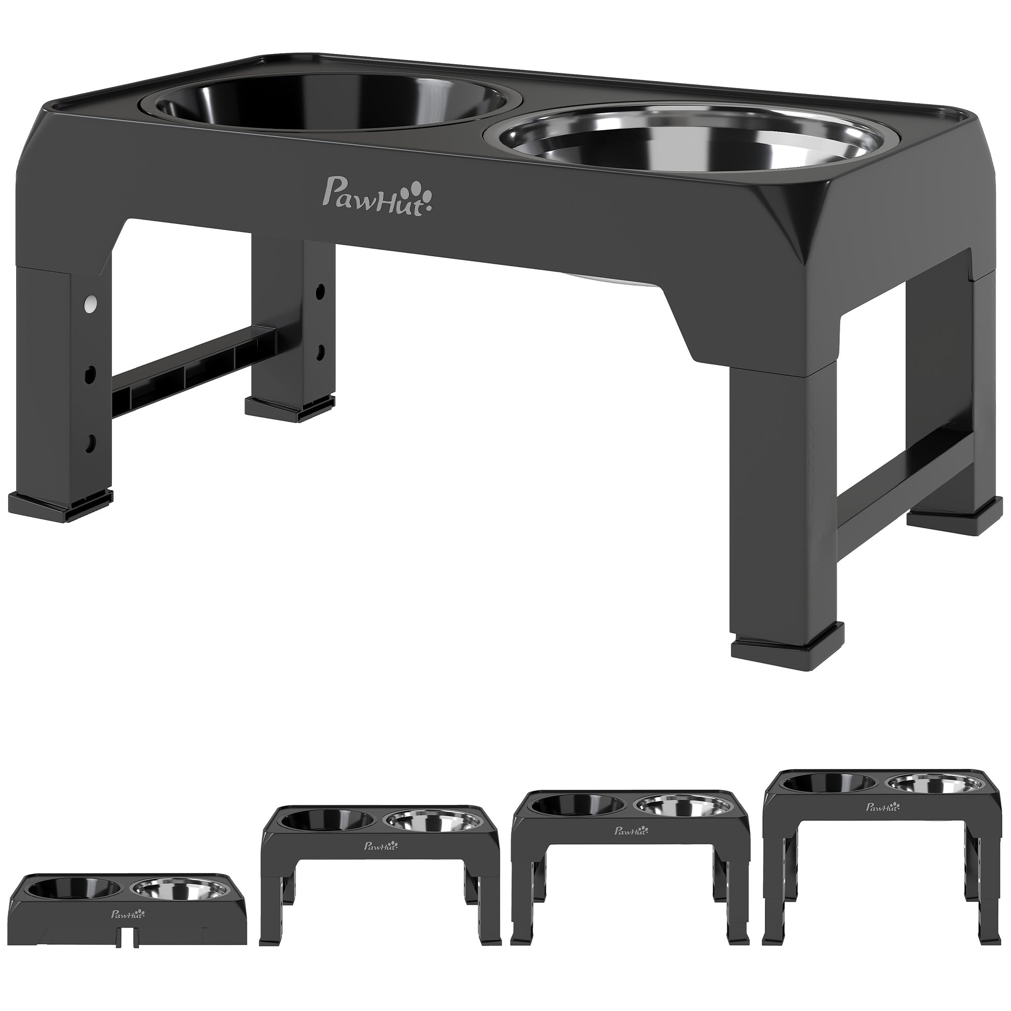 PawHut Raised Dog Bowl, Foldable Elevated Dog bowls with Slow Feeder, 4 Adjustable Heights, for Small Medium Large Breeds 