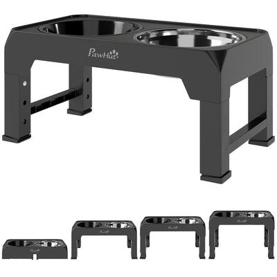 PawHut Raised Dog Bowl, Foldable Elevated Dog bowls with Slow Feeder, 4 Adjustable Heights, for Small Medium Large Breeds 