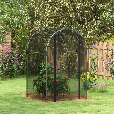 Outsunny Galvanised Steel Fruit Cage, Plant Protection Tent with Zipped Door, 1.2 x 1.2 x 1.9m, Black 