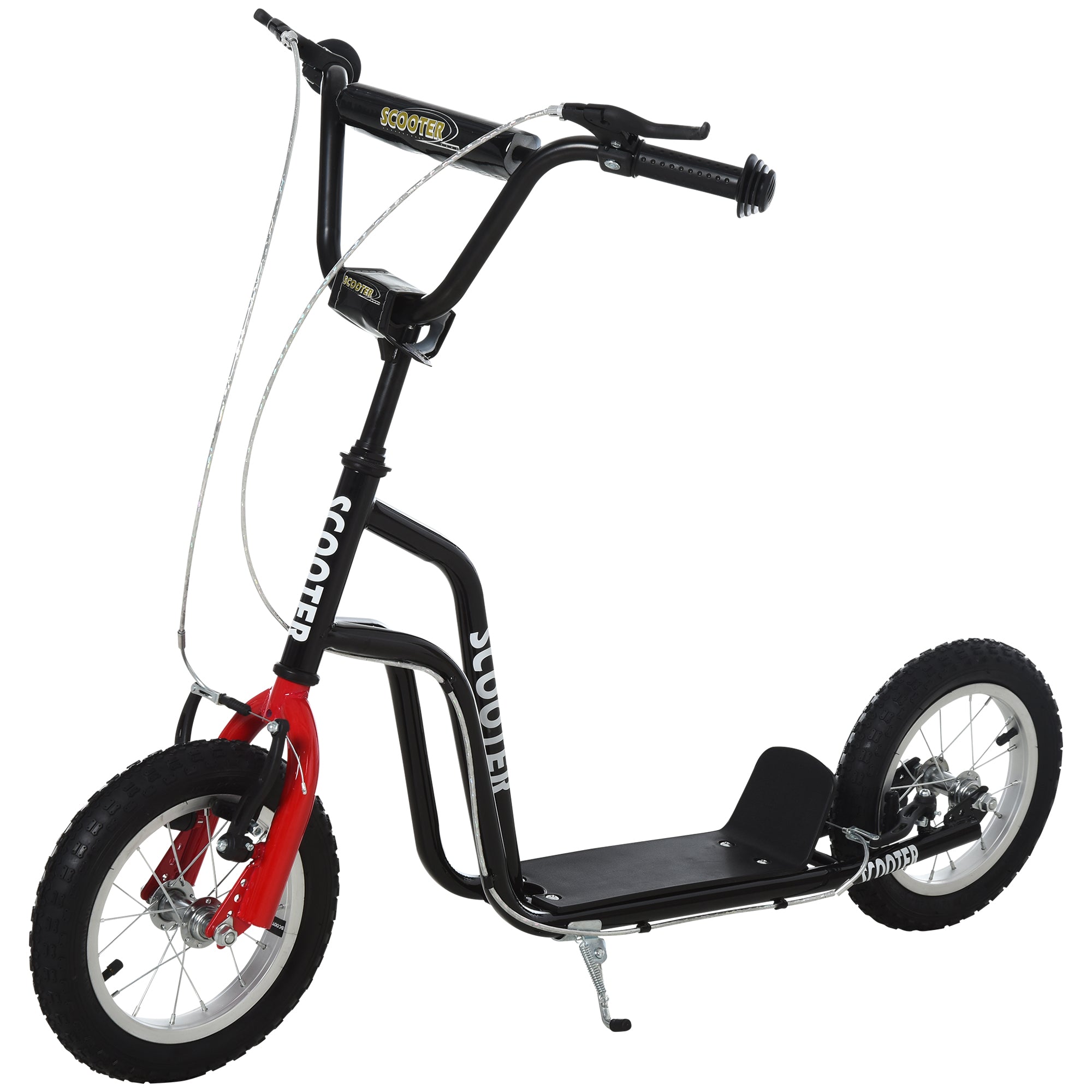 HOMCOM Stunt Scooter, Kids Scooter, 12'' Rubber Tyre Kick Scooter with Adjustable Handlebar, Dual Brakes, Black 
