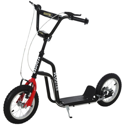 HOMCOM Stunt Scooter, Kids Scooter, 12'' Rubber Tyre Kick Scooter with Adjustable Handlebar, Dual Brakes, Black 