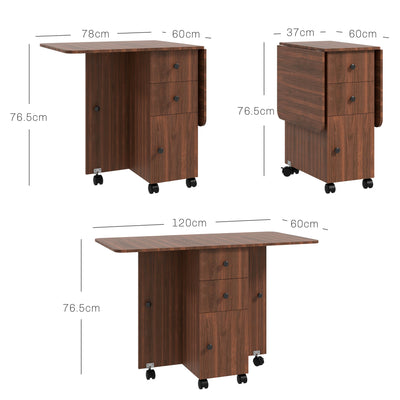 HOMCOM Multi-Storage Six-Person Drop Leaf Dining Table -  Distressed Brown 
