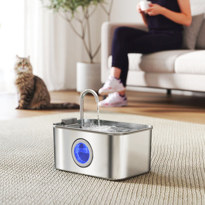 PawHut 3.2L Cat Water Fountain for Drinking, Cat Fountain Stainless Steel with Visible Water-Level Window, Ultra-Silent Pump 