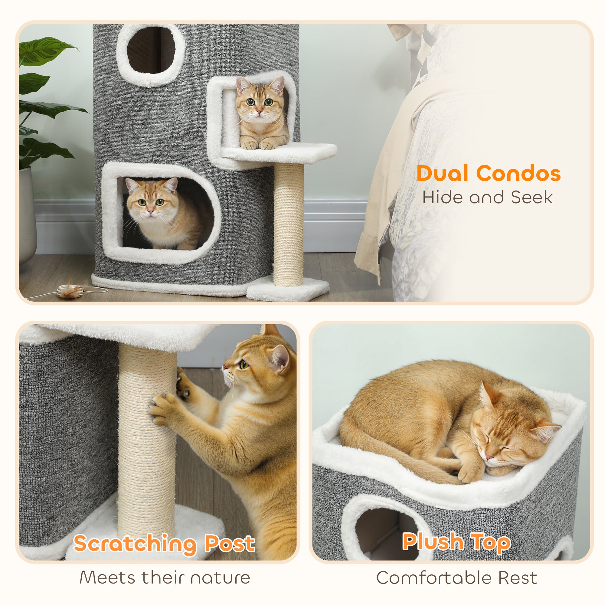 PawHut 75 cm Cat Tree, Cat Tower Condo for Indoor Cats with Scratching Post, Jumping Platform, Grey 