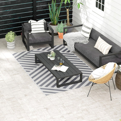 Outsunny Plastic Straw Reversible RV Outdoor Rug with Carry Bag, 182 x 274cm, Grey and Cream 