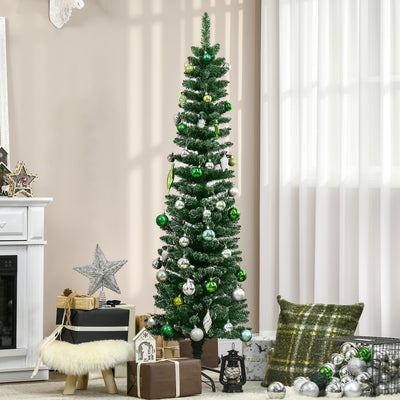 HOMCOM 5.5FT Artificial Snow Dipped Christmas Tree Xmas Pencil Tree Holiday Home Indoor Decoration with Foldable Black Stand, Green 