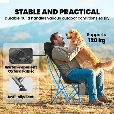 Outsunny Camping Chair for Adults Heavy Duty Folding Camp Chair with Side Pocket and Carry Bag Black 