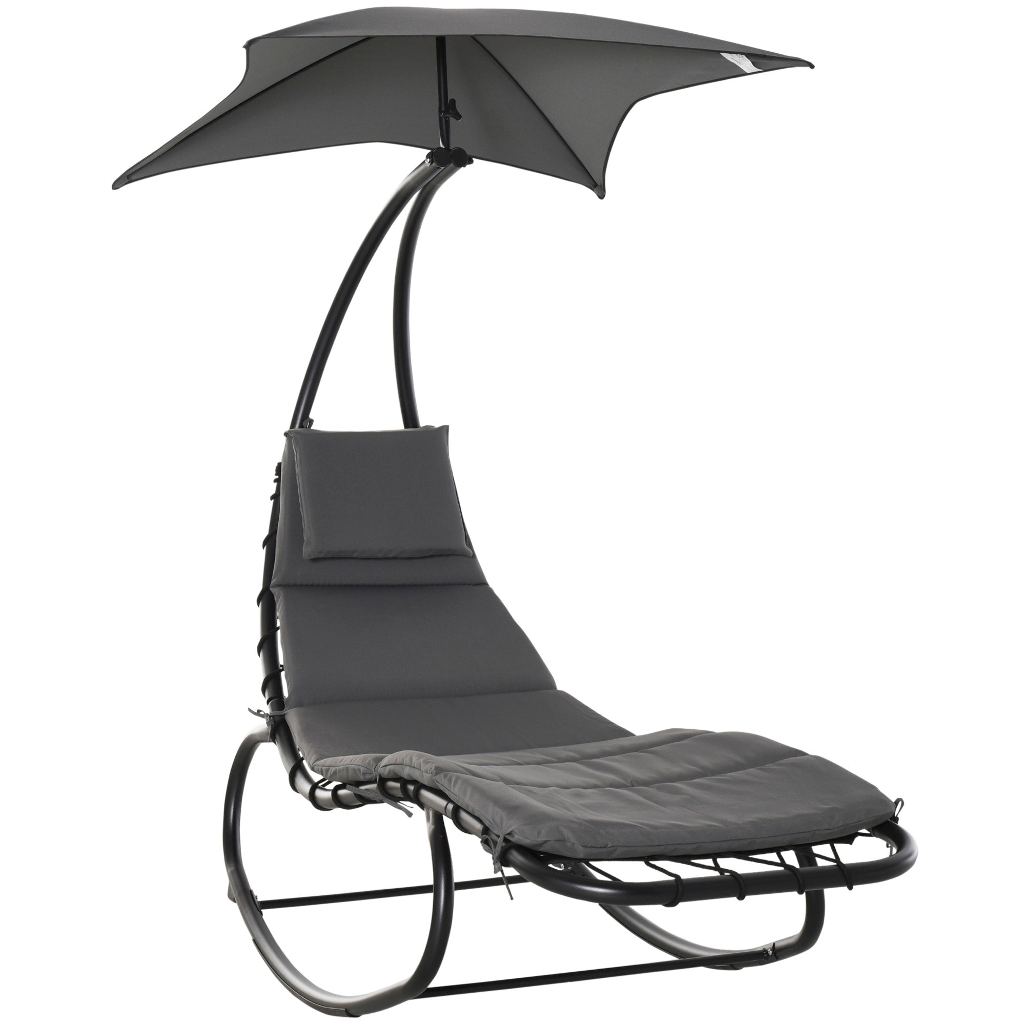 Outsunny Patio Rocking Chaise Lounge Rocking Bed with Canopy Cushion Headrest Pillow 