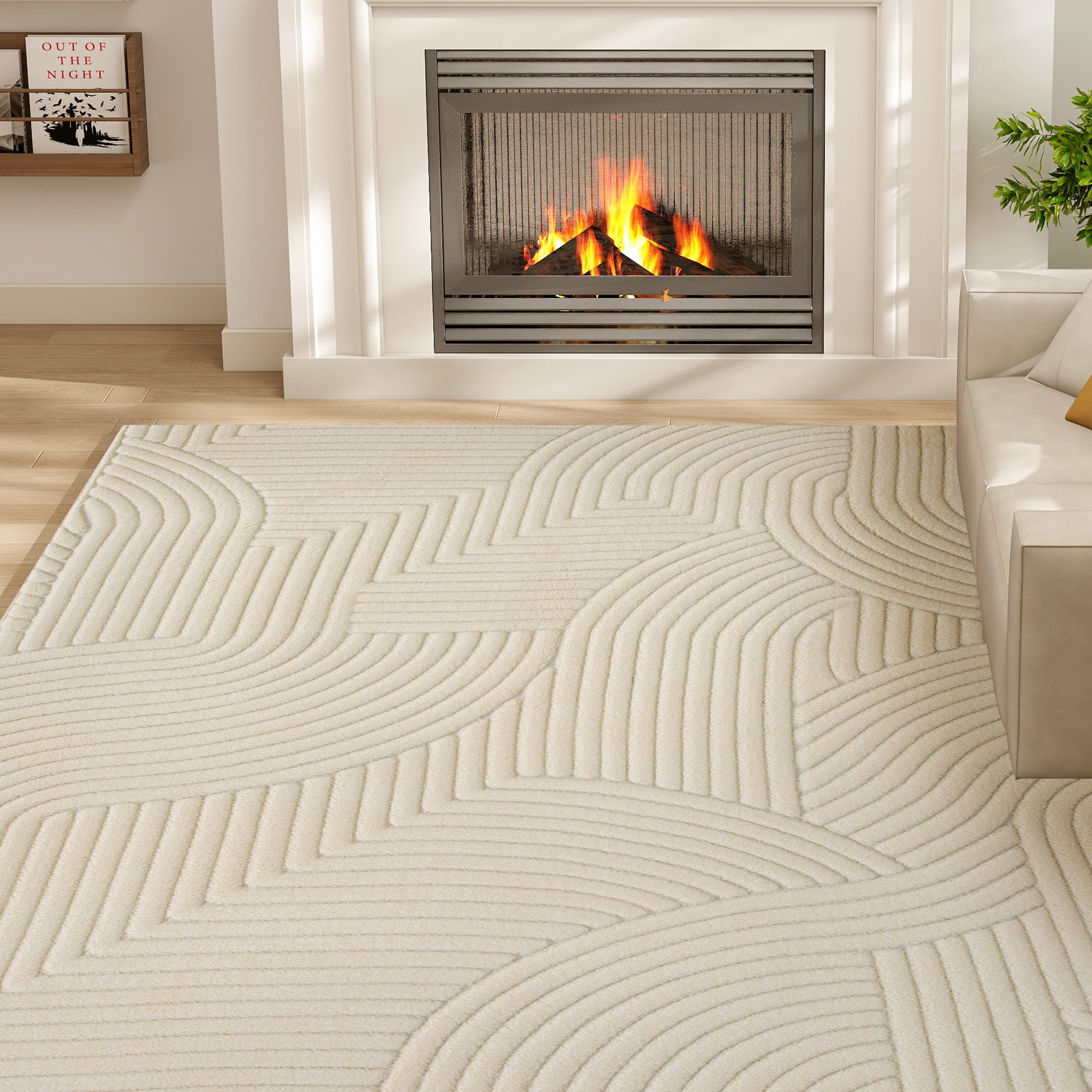 HOMCOM Modern Geometric Rug, Thick Plush, Non-Slip, 160 x 120 cm – Cream, Living Room/Bedroom/Office 