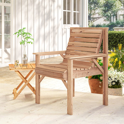 Outsunny Wooden Garden Dining Chair, Outdoor Chair Garden Armchair with Curved Seat and Wide Armrests, Natural Wood Finish 