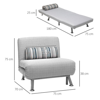 HOMCOM Single Sofa Bed, 1 Person Sleeper Foldable Lounge with Pillow, Grey 