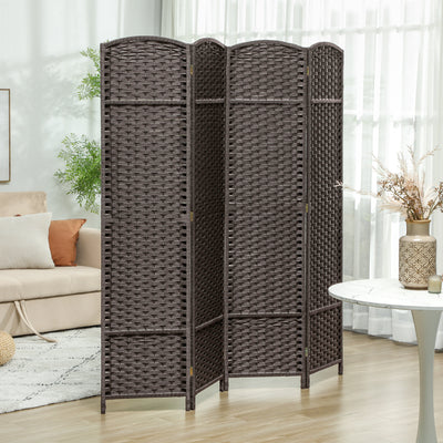 HOMCOM 4 Panel Folding Room Divider, Freestanding Privacy Screen for Living Room, Bedroom and Office, 160 x 170cm, Brown 