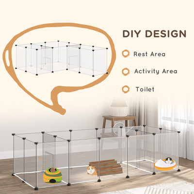 PawHut 18-Panel Small Animal Cage, Pet Playpen, for Guinea Pigs, Hedgehogs - White 