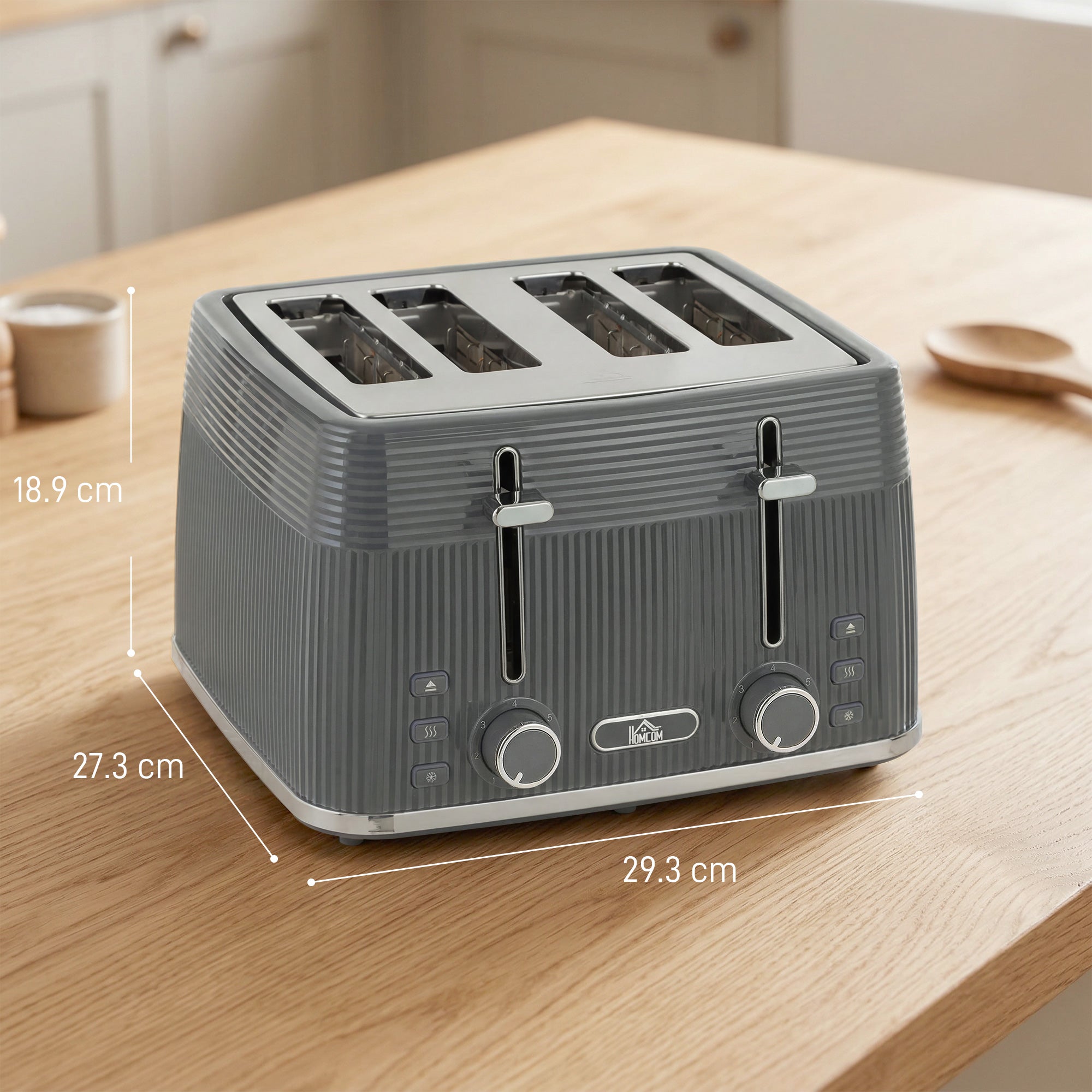 HOMCOM 4 Slice Toaster with 7 Browning Levels, Bread Toaster with Removable Crumb Tray, Grey 
