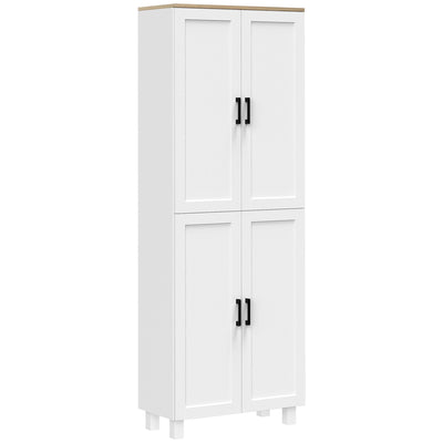 HOMCOM Freestanding Kitchen Cupboard, 4-Door Storage Cabinet Organizer with Adjustable Shelves White 