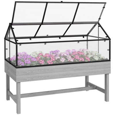 Outsunny 60 x 120cm Raised Garden Bed with Wooden Base - Grey 