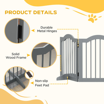 PawHut 3 Panels Dog Gate w/ Support Feet Fence Safety Barrier Freestanding Wood Light Grey 