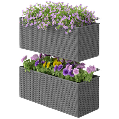 Outsunny Set of Two Rattan-Effect Planters - Grey 