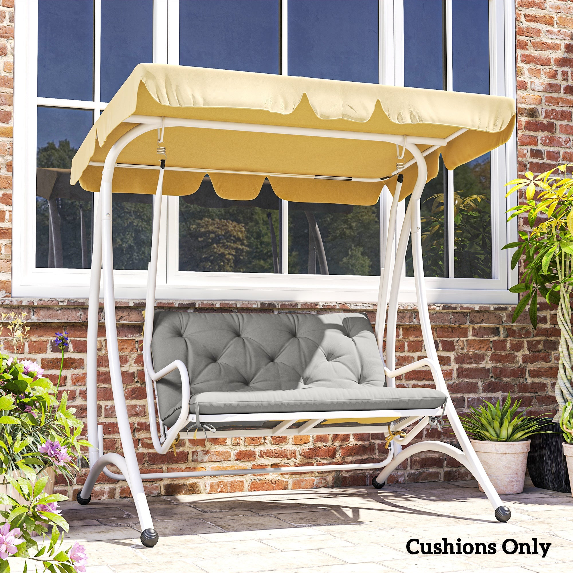 Outsunny 2 Seater Bench Pad, Garden Chair Cushion with Back and Ties for Indoor and Outdoor Use, 98 x 100 cm, Light Grey 