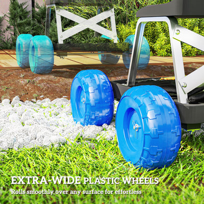 Outsunny Garden Cart with Wheels, Garden Stool Trolley with Tool Tray, Rolling Garden Seat for Weeding, Planting, Blue 
