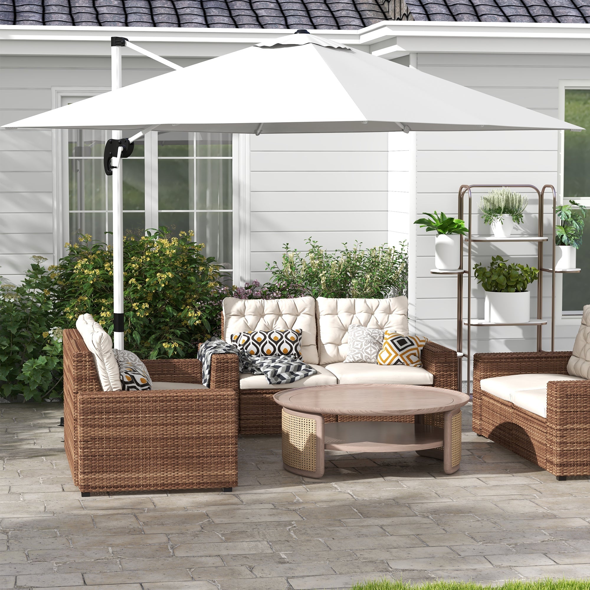 Outsunny Square Cantilever Garden Parasol, with Five-Position Canopy - White 
