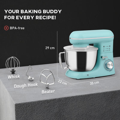HOMCOM 1300W Kitchen Stand Mixer, with Accessories - Blue 