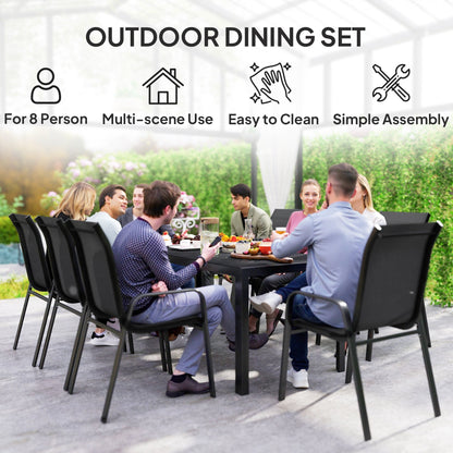Outsunny 8 Seater Garden Dining Set with Stacking Chairs, Rectangular Tempered Glass Top, Garden Furniture Set, Outdoor Dining Table and Chairs for Patio, Balcony, Poolside, Black 