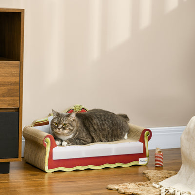 PawHut Cat Cardboard Scratcher, Lounge Sofa Bed with Catnip, 58 x 29.5 x 29cm 