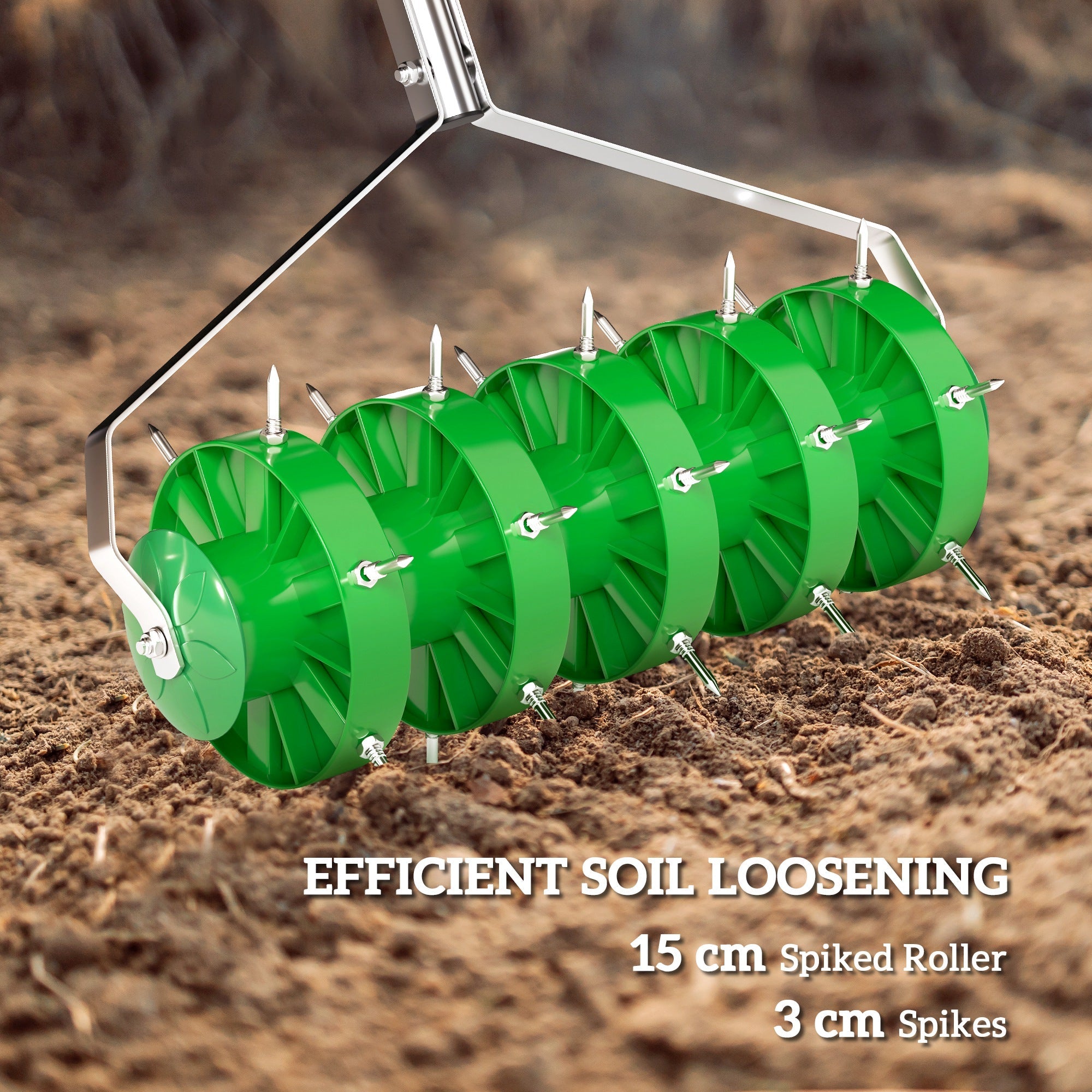 Outsunny Rolling Lawn Aerator, Manual Grass Spike Roller, Heavy Duty Garden Aerator with 3 Piece Detachable Handle and T-bar Grip, Outdoor Garden Lawn Tool, Dark Green 