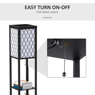 HOMCOM Shelf Floor Lamp Standing Lamp W/4-tier Wooden Open Shelves,26L x 26W x 160Hcm-Black/White 