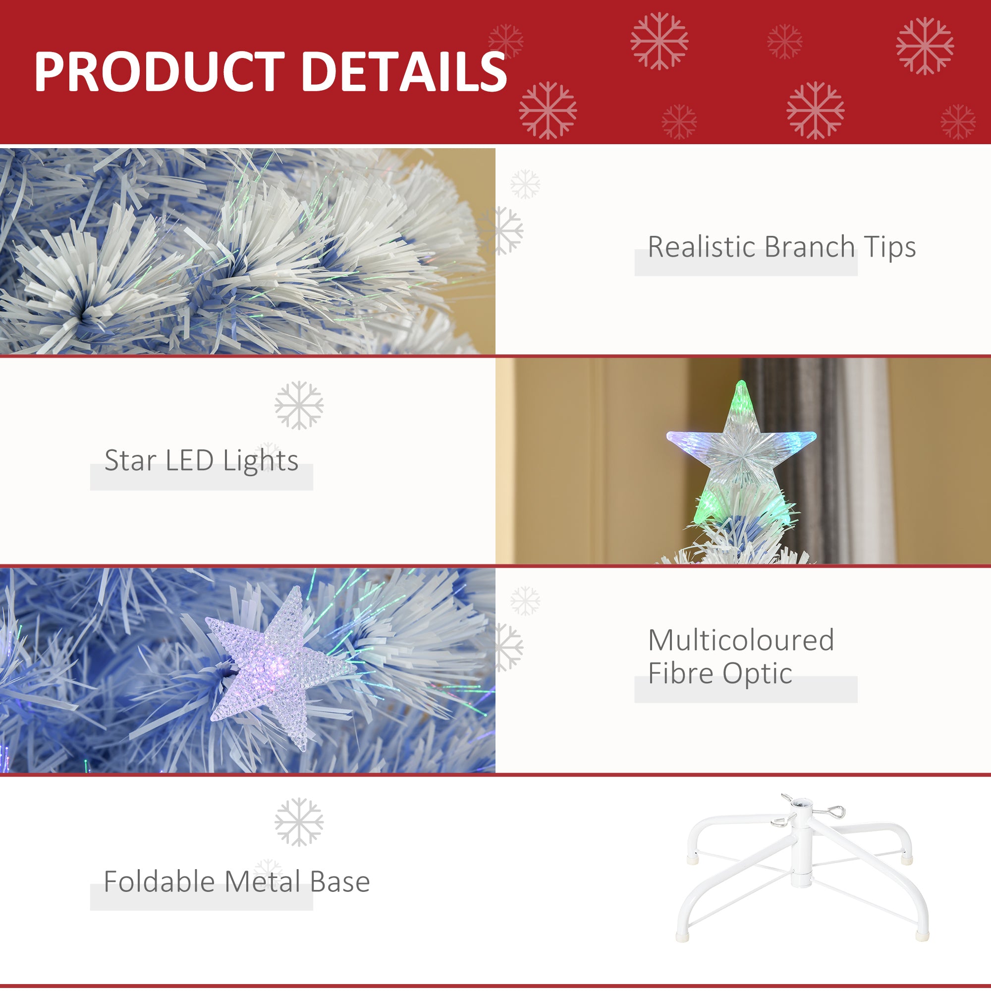 HOMCOM 4FT Artificial Fibre Optic Christmas Tree Seasonal Decoration w/ LED Lights Pre-Lit Easy Store White Blue 