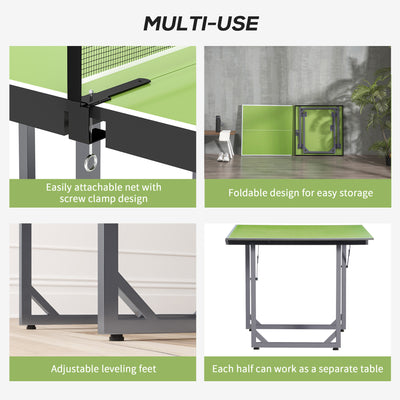 HOMCOM 6ft 182cm Mini Table Tennis Table Folding Ping Pong Table with Net Multi-Use Table for Indoor Outdoor Game, Green 